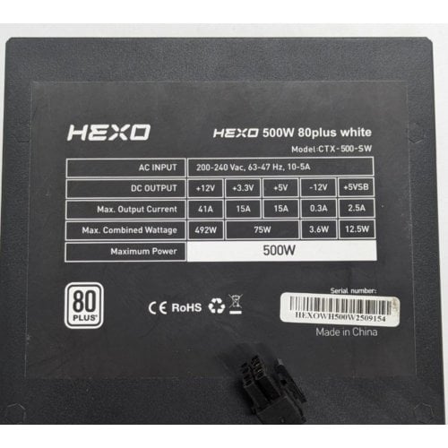 Блок живлення HEXO 80plus white 500W (Відновлено продавцем, 924321) купити в Україні | Telemart фото