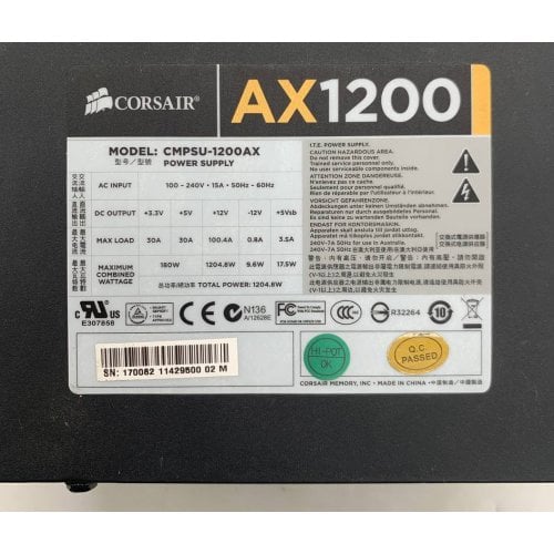 Блок питания Corsair AX1200 1200W (CMPSU-1200AXEU) (Восстановлено продавцом, 924921) купить в Украине | Telemart фото