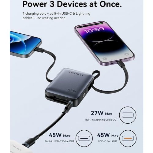 Powerbank Vention Dash 10000mAh 45W (FKMN0) Beige купить в Украине | Telemart фото
