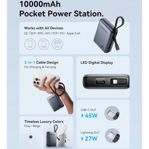 Powerbank Vention Dash 10000mAh 45W (FKMN0) Beige купить в Украине | Telemart фото