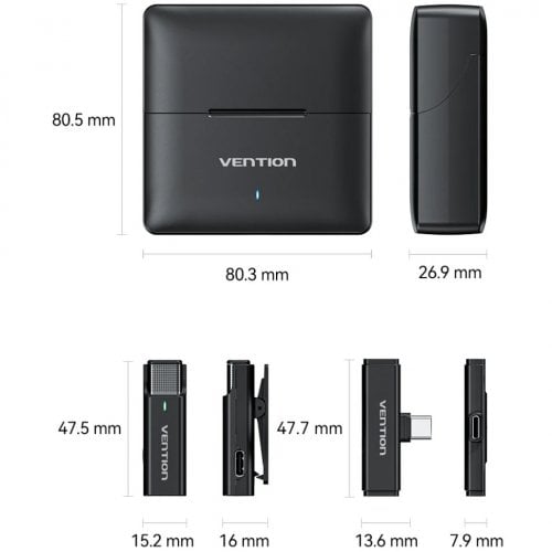 Беспроводной петличный микрофон Vention USB-C 2-Pack Wireless Lavalier with Charging Case (NCAB0) Black купить в Украине | Telemart фото