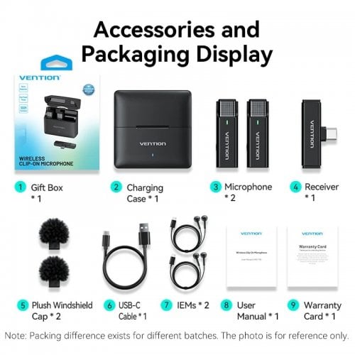 Беспроводной петличный микрофон Vention USB-C 2-Pack Wireless Lavalier with Charging Case (NCAB0) Black купить в Украине | Telemart фото