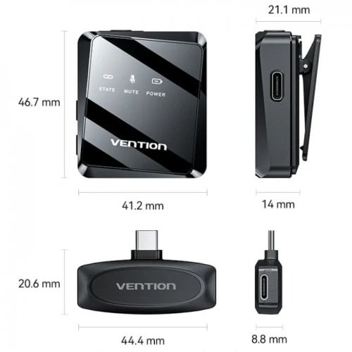 Беспроводной петличный микрофон Vention USB-C 2-Pack Wireless Lavalier (NCBB0) Black купить в Украине | Telemart фото