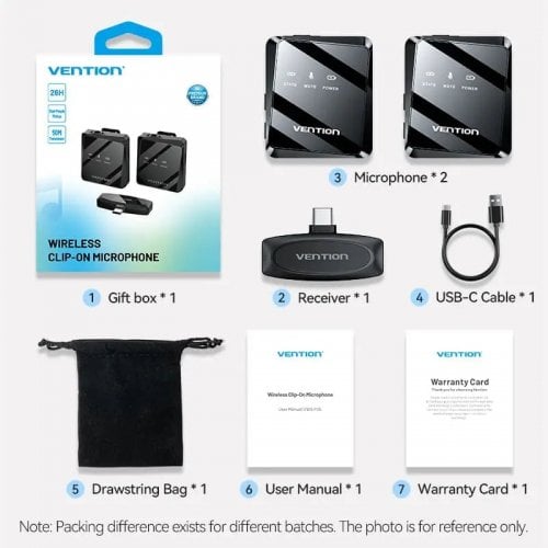 Беспроводной петличный микрофон Vention USB-C 2-Pack Wireless Lavalier (NCBB0) Black купить в Украине | Telemart фото