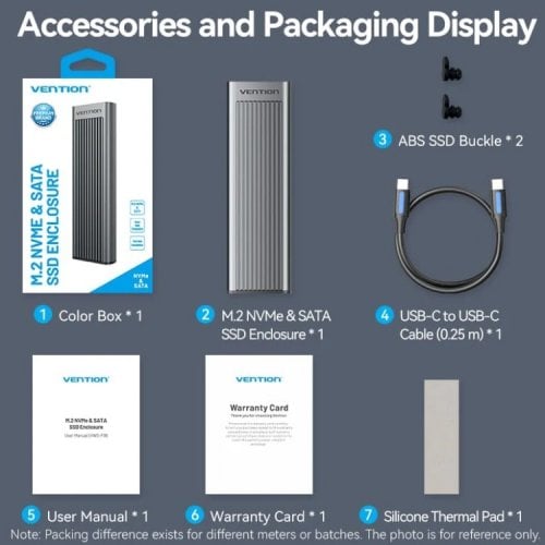 Внешний карман Vention M.2 SSD NVME/SATA Enclosure USB 3.2 (KPLH0) Grey купить в Украине | Telemart фото