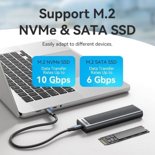 Внешний карман Vention M.2 SSD NVME/SATA Enclosure USB 3.2 (KPLH0) Grey купить в Украине | Telemart фото