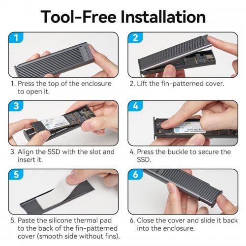Внешний карман Vention M.2 SSD NVME/SATA Enclosure USB 3.2 (KPLH0) Grey купить в Украине | Telemart фото