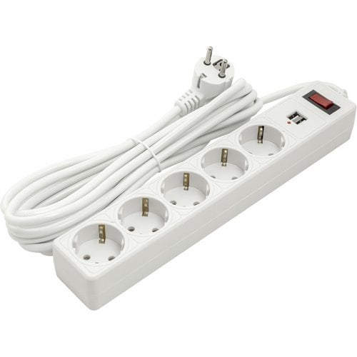 Сетевой фильтр PowerPlant JY-1056U/5 5m 5 розеток + 2 x USB (PPSA10M50S5U) White купить в Украине | Telemart фото