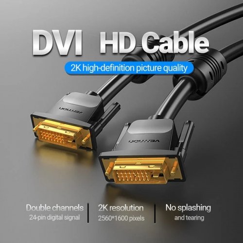 Кабель Vention DVI-D to DVI-D 2K 3m (EAABI) Black купить в Украине | Telemart фото