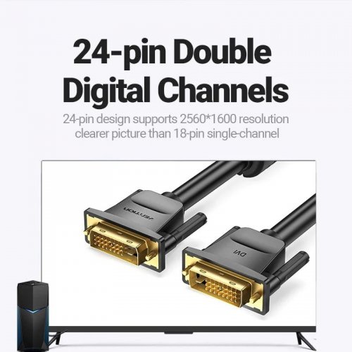 Кабель Vention DVI-D to DVI-D 2K 3m (EAABI) Black купить в Украине | Telemart фото