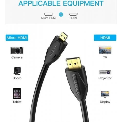 Кабель Vention HDMI to micro-HDMI V2.0 4K 1m (VAA-D03-B100) Black купить в Украине | Telemart фото