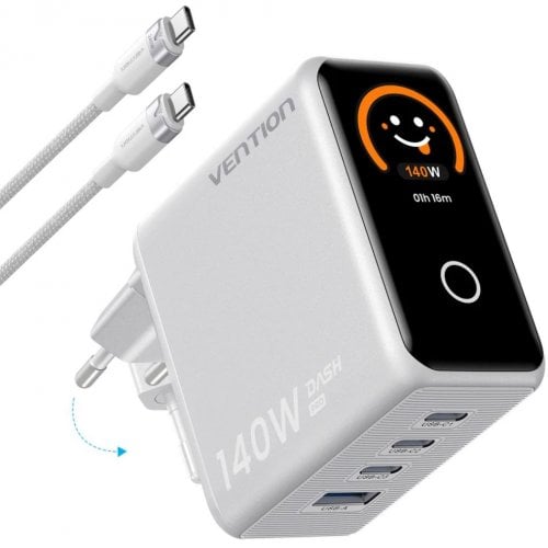 Сетевое зарядное устройство Vention GaN USB + 3 x USB Type-C 140W (TZ-FCOI0-EU) White купить в Украине | Telemart фото