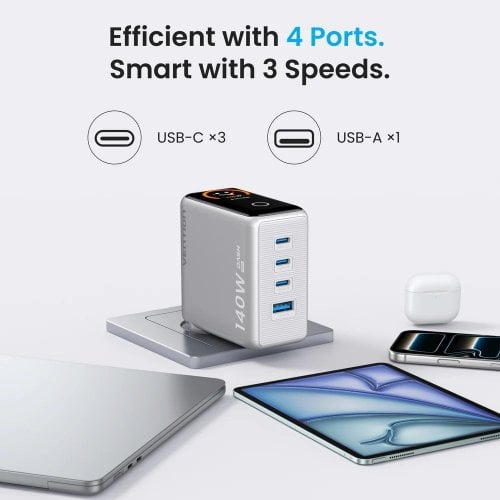 Сетевое зарядное устройство Vention GaN USB + 3 x USB Type-C 140W (TZ-FCOI0-EU) White купить в Украине | Telemart фото