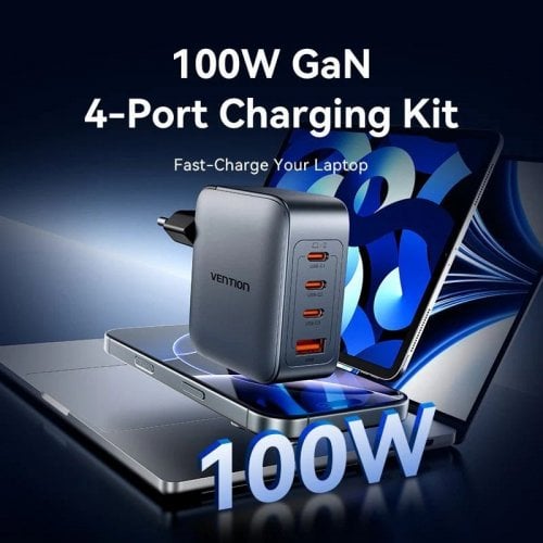 Сетевое зарядное устройство Vention GaN USB + 3 x USB Type-C 100W (TZ-FETH0-EU) Black купить в Украине | Telemart фото