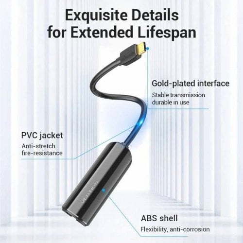 Сетевая карта Vention USB 3.1 Type-C to Gigabit Ethernet (CFBBB) Black купить в Украине | Telemart фото