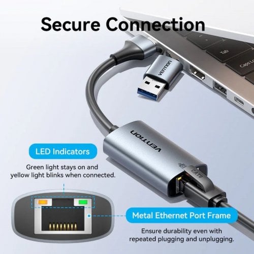 Сетевая карта Vention USB/USB 3.1 Type-C to Gigabit Ethernet (CFQHB) Grey купить в Украине | Telemart фото
