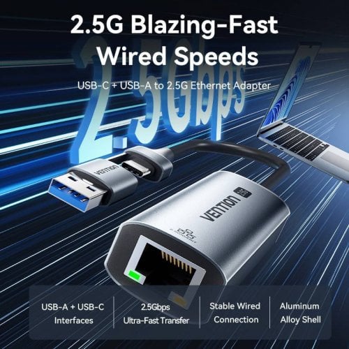 Сетевая карта Vention USB/USB 3.1 Type-C to 2.5Gb Ethernet (CFUHB) Grey купить в Украине | Telemart фото