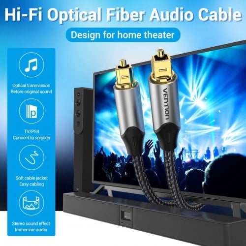 Кабель Vention Optical Audio Toslink to Toslink 1m (BAVHF) Grey купити в Україні | Telemart фото