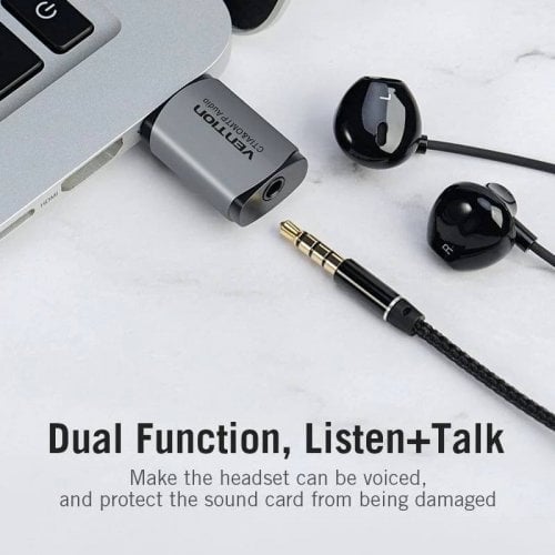 Звуковая карта Vention USB to Jack 3.5mm TRRS Metal (CDLH0) Grey купить в Украине | Telemart фото