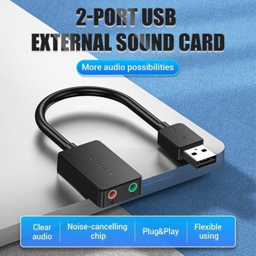 Звуковая карта Vention USB to 2 x Jack 3.5mm 1m (CDYBF) Black купить в Украине | Telemart фото