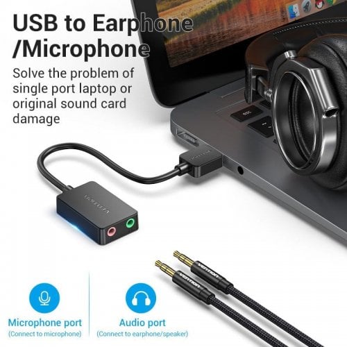 Звуковая карта Vention USB to 2 x Jack 3.5mm 1m (CDYBF) Black купить в Украине | Telemart фото