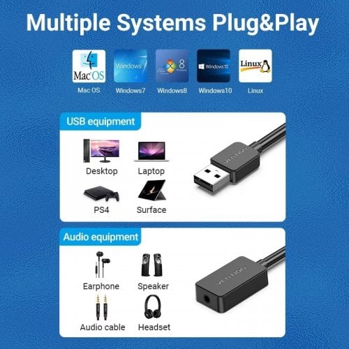 Звуковая карта Vention USB AUX Jack 3.5mm (CDZB0) Black купить в Украине | Telemart фото
