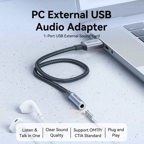 Звуковая карта Vention USB to Jack 3.5mm TRRS 0.25m (CVFHC) Grey купить в Украине | Telemart фото