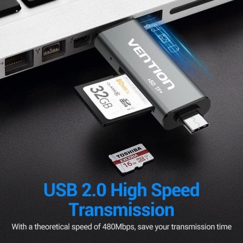 Кардридер Vention Cardreader USB 2.0/USB Type-C/microUSB 2 in 1 (CCJH0) Grey купить в Украине | Telemart фото