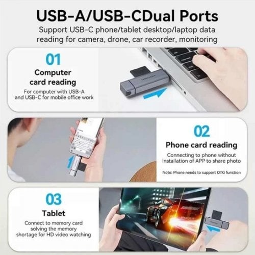 Кардрідер Vention Cardreader USB 3.0/USB Type-C 2 in 1 (CLLH0) Grey купити в Україні | Telemart фото