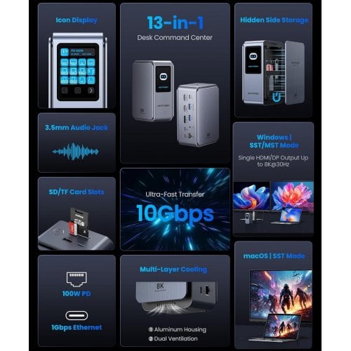 Док-станция Vention Docking Station USB Type-C 13 in 1 (TFXH0) Grey купить в Украине | Telemart фото