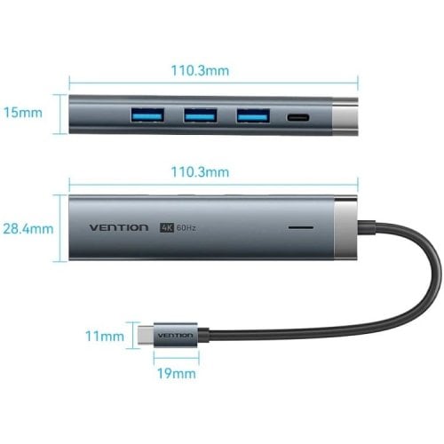 Док-станція Vention Docking Station USB Type-C 5 in 1 (TGMHB) Grey купити в Україні | Telemart фото