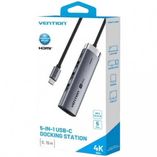 Док-станція Vention Docking Station USB Type-C 5 in 1 (TGMHB) Grey купити в Україні | Telemart фото