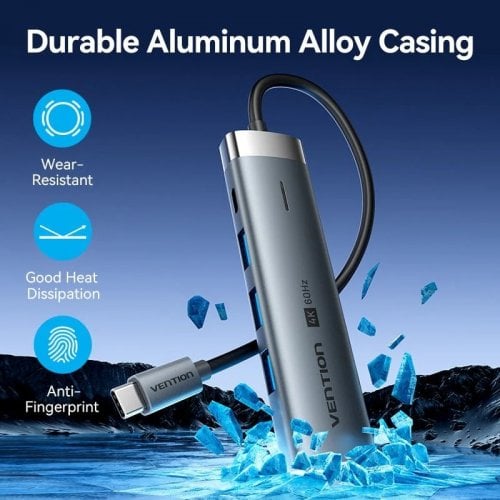 Док-станція Vention Docking Station USB Type-C 5 in 1 (TGMHB) Grey купити в Україні | Telemart фото