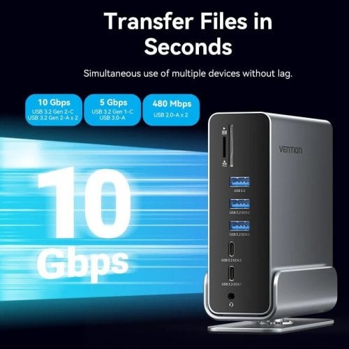 Док-станція Vention Docking Station USB Type-C 15 in 1 (TPUH0) Grey купити в Україні | Telemart фото