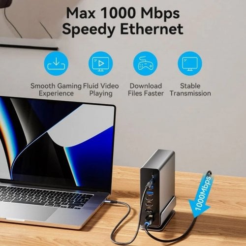 Док-станція Vention Docking Station USB Type-C 15 in 1 (TPUH0) Grey купити в Україні | Telemart фото
