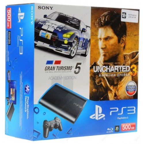 Продать Sony PS3 Super Slim 500GB + игра GT5 + игра Uncharted 3 по Trade-In интернет-магазине Телемарт - Киев, Днепр, Украина фото