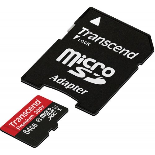 Купити Карта пам'яті Transcend microSDXC 64GB Class 10 UHS-I Premium 300X (с адаптером) (TS64GUSDU1) - ціна в Києві, Львові, Вінниці, Хмельницькому, Франківську, Україні | інтернет-магазин TELEMART.UA фото