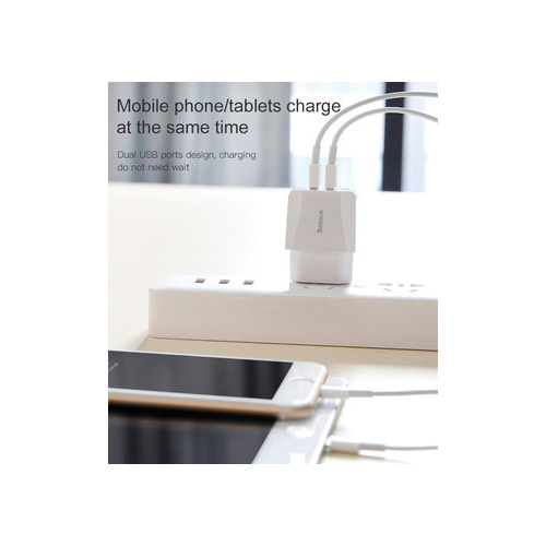 Мережевий зарядний пристрій Baseus Wall Charger Mini Dual-U 2.1A 2 USB (CCALL-MN02) White купити в Україні: Київ, Львів, Хмельницький, Тернопіль, Івано-Франківськ | Низька ціна, відгуки, характеристики від TELEMART фото