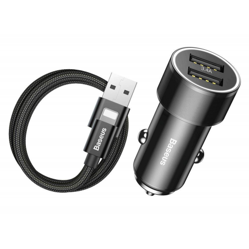 Автомобільний зарядний пристрій Baseus Screw Series 3.4A 2 USB + Lightning Cable (TZXLD-A01) Black купити в Україні: Київ, Львів, Хмельницький, Тернопіль, Івано-Франківськ | Низька ціна, відгуки, характеристики від TELEMART фото
