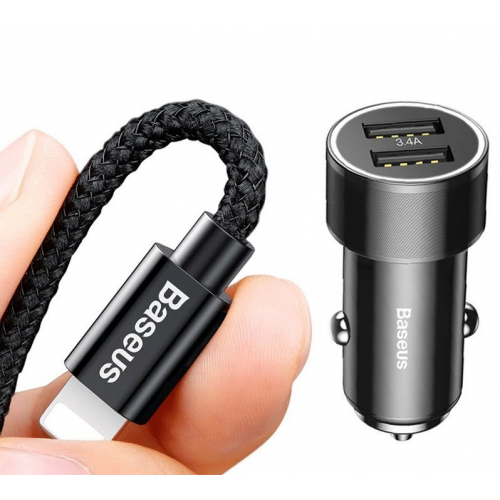 Автомобільний зарядний пристрій Baseus Screw Series 3.4A 2 USB + Lightning Cable (TZXLD-A01) Black купити в Україні: Київ, Львів, Хмельницький, Тернопіль, Івано-Франківськ | Низька ціна, відгуки, характеристики від TELEMART фото