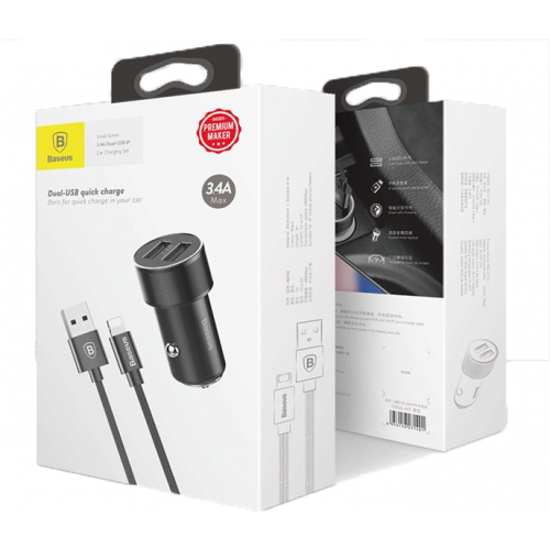 Автомобільний зарядний пристрій Baseus Screw Series 3.4A 2 USB + Lightning Cable (TZXLD-A01) Black купити в Україні: Київ, Львів, Хмельницький, Тернопіль, Івано-Франківськ | Низька ціна, відгуки, характеристики від TELEMART фото