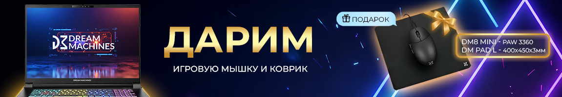 К геймерским ноутбукам Dream Machines получите мышку и коврик в подарок