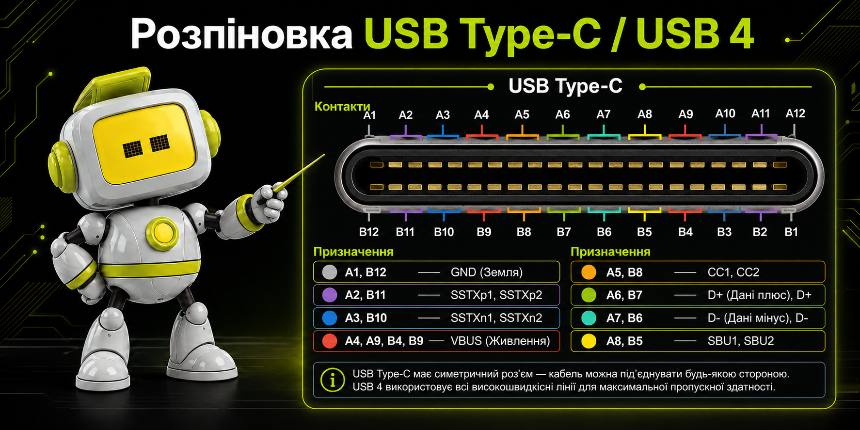 Розпіновка USB Type-C і USB 4 з групами контактів